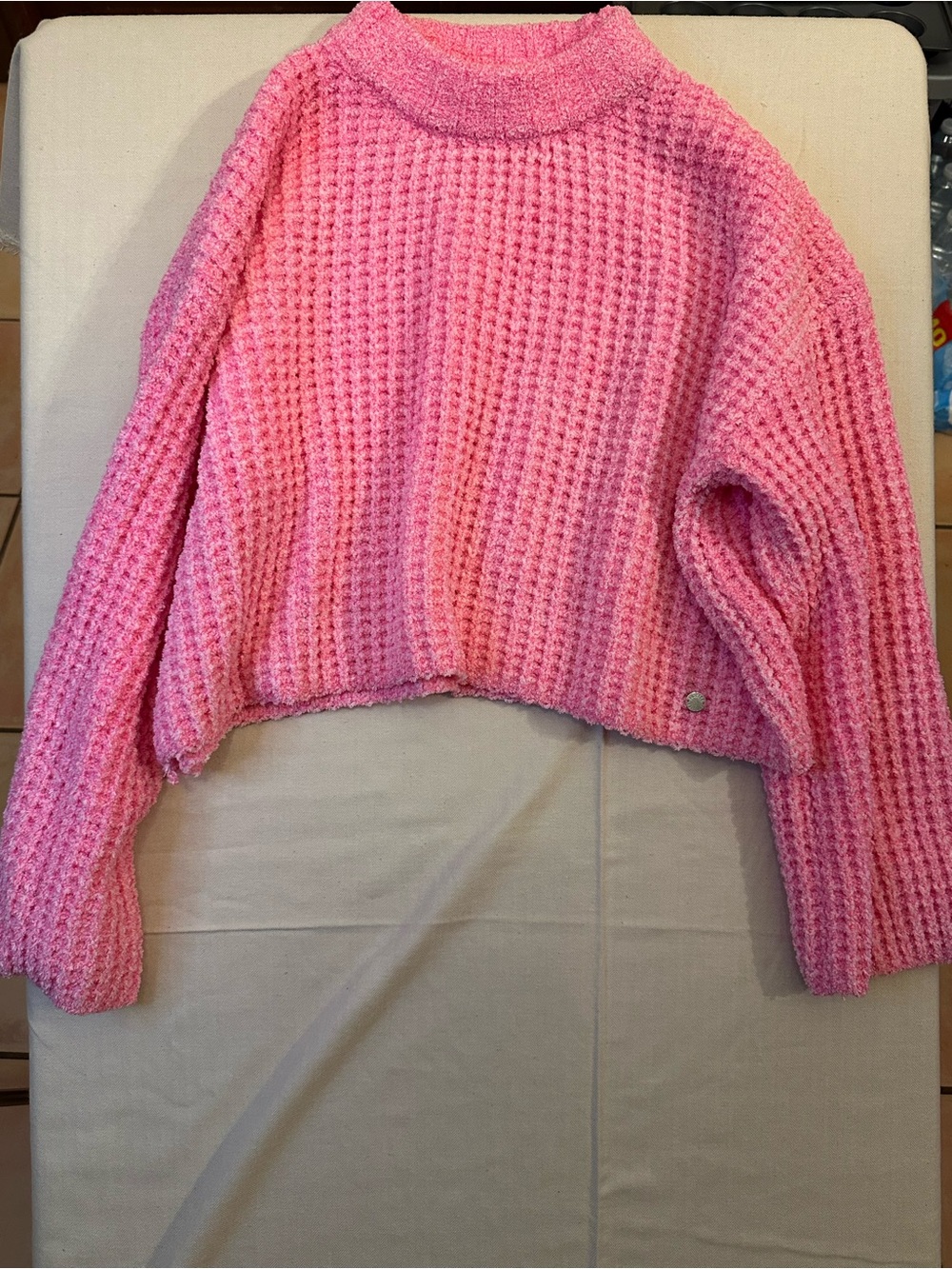 Pink Chunky Knit Cropped Sweater -Girl